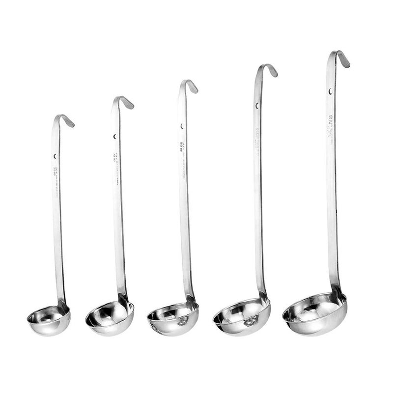 Odowalker Stainless Steel Hooked Handle Ladle Set - 5 Pcs with Pouring Rim, Long Handle for Kitchen Cooking Soup Sauce (1oz, 2oz, 4oz, 6oz, 8oz) - Image 1